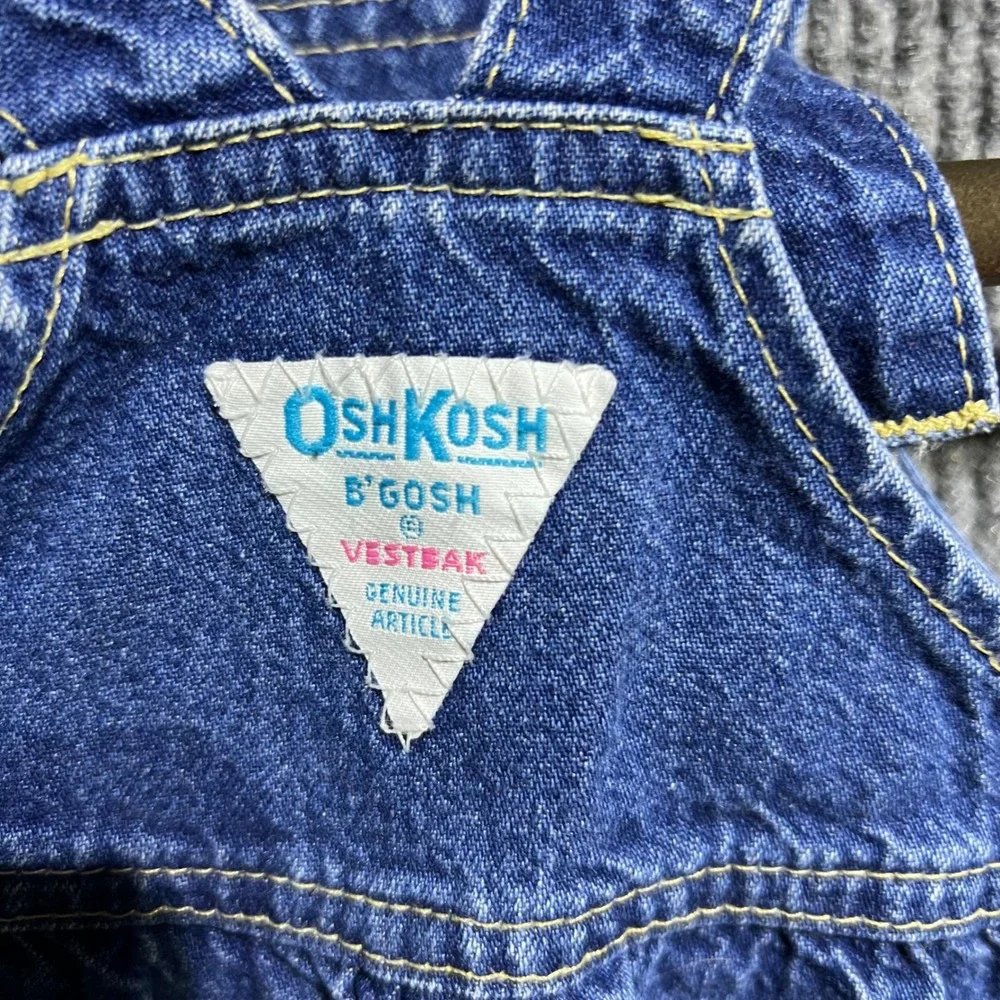 Vintage OshKosh BGosh Denim Bubble Overalls Kids 24M Blue Shortalls Romper 90s